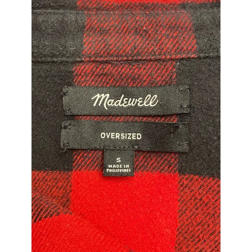 MADEWELL Women's S Flannel Shirt Oversized Buffalo Check Red Black Plaid Cotton - Picture 7 of 8